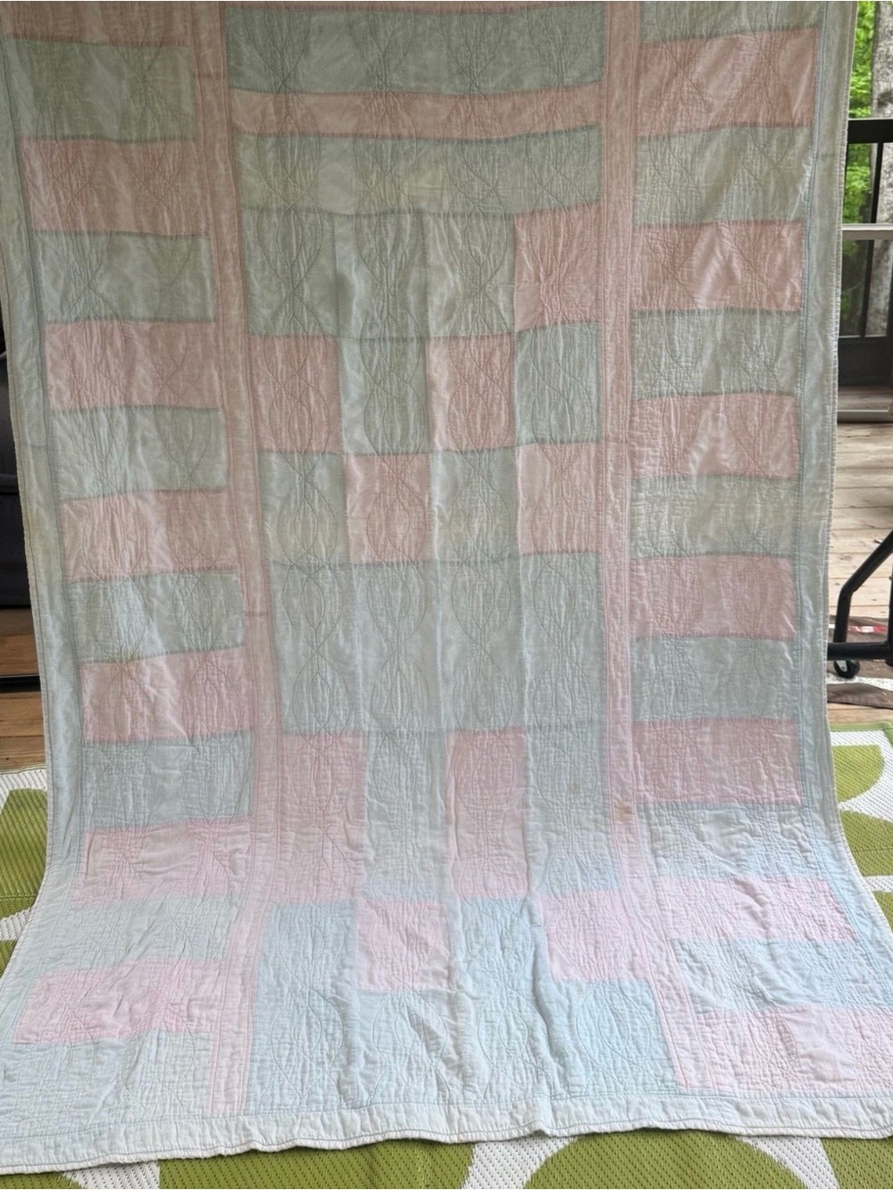 Vintage 50’s Pastel Pink and Light Blue Patchwork Quilt - Brand Unspecified